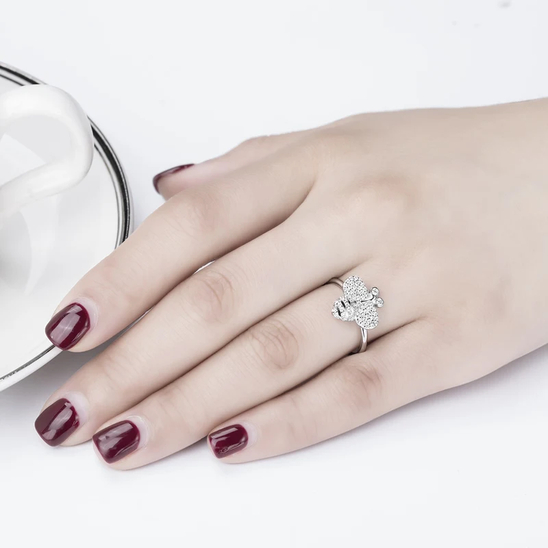 

ANZIW Top Quality Fashion Real Solid Sterling Silver Ring Birthday Beautiful Animal Bee Shaped Rings Gifts Jewelry For Women