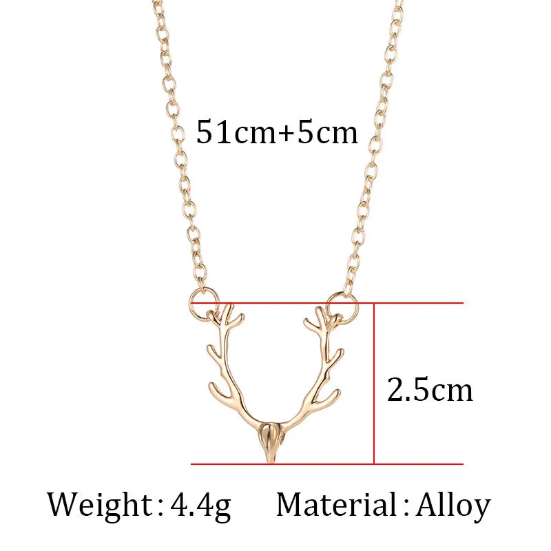 

Vivid Elk Head Antler Pendant Thin Chain Cute Animal Christmas Gift Rose Golden Silver Plated Necklace For Women