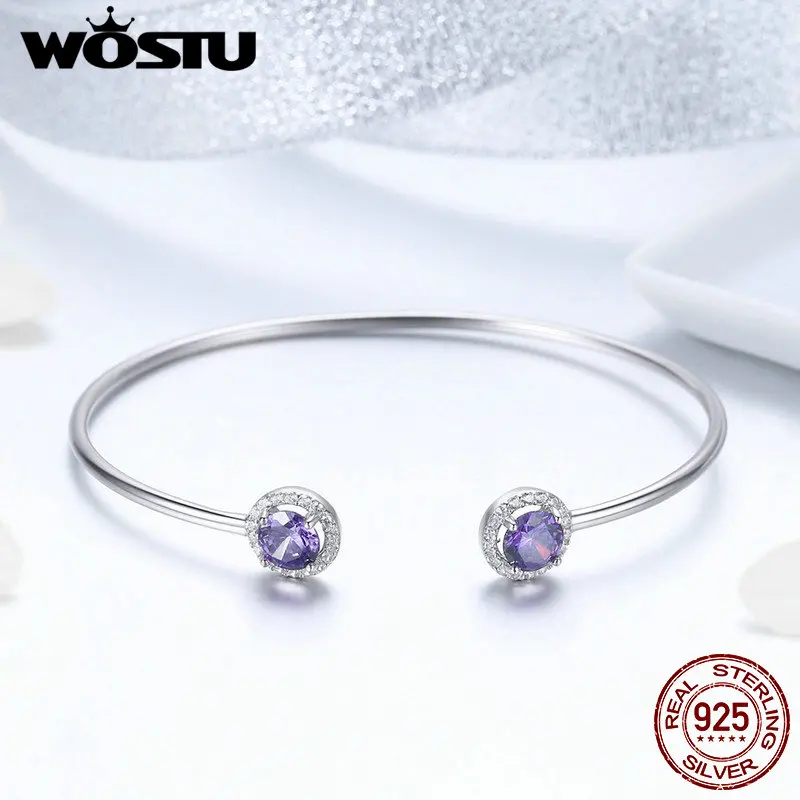 WOSTU 925 пробы Серебряный ослепительный Сказочный Фиолетовый Регулируемый Браслет-манжета и браслет для женщин Серебряное модное ювелирное изделие DXB098