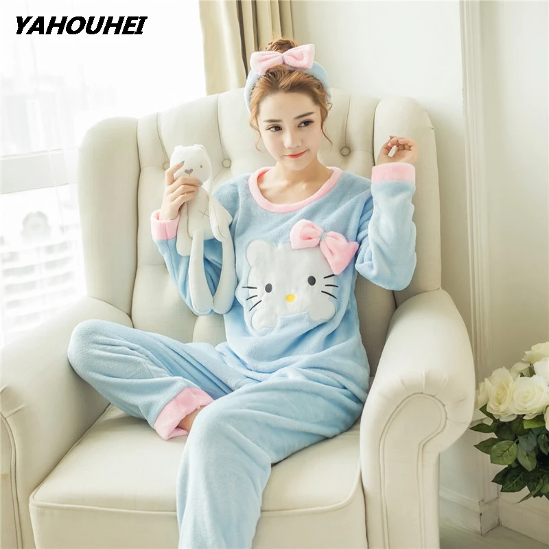 maomirong blue Пижамные комплекты для женщин зимняя модная ночная рубашка домашняя одежда для отдыха женская фланелевая теплая пижама с длинным рукавом комплект ночного белья для девочек - Цвет: maomirong blue