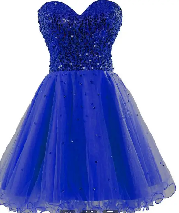 Royal Blue Короткие платья для выпускного вечера с золотыми блестками вечерние платья трапециевидной формы из органзы на шнуровке по низкой цене SLD032 - Цвет: Royal Blue