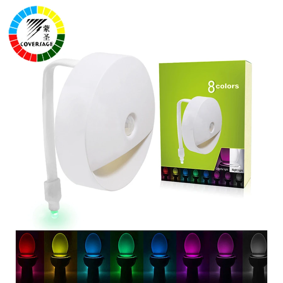 

Coversage Smart Toilet Night Light LED Motion Auto Sensor Activated Bathroom With 8 Color Changing Battery Operated Washroom