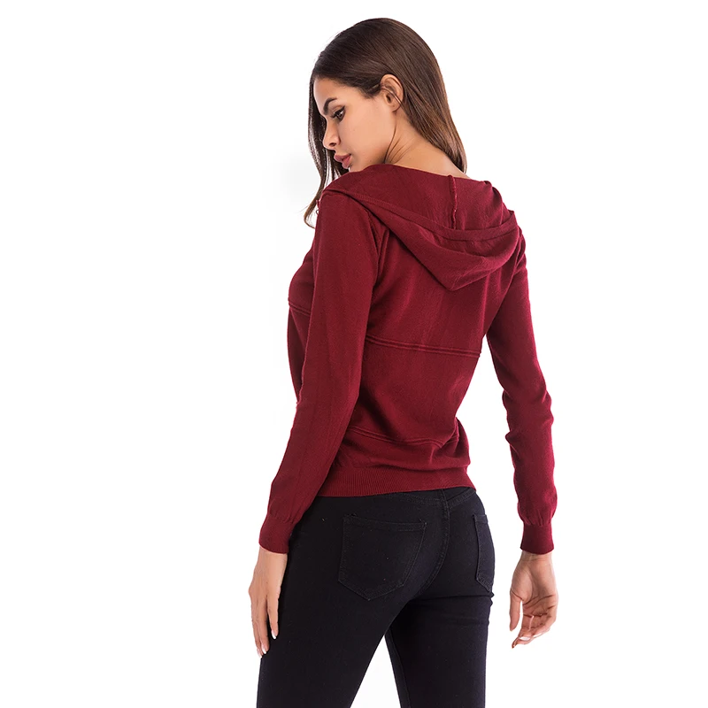 Женская трикотажная куртка с капюшоном и длинным рукавом на молнии | одежда