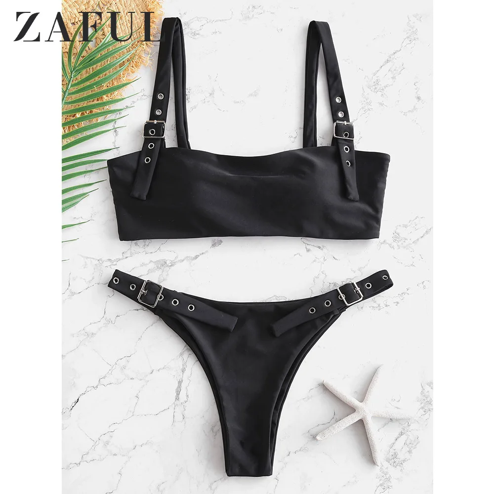 Женский купальник бикини ZAFUL с пряжкой и квадратной горловиной низкой талией