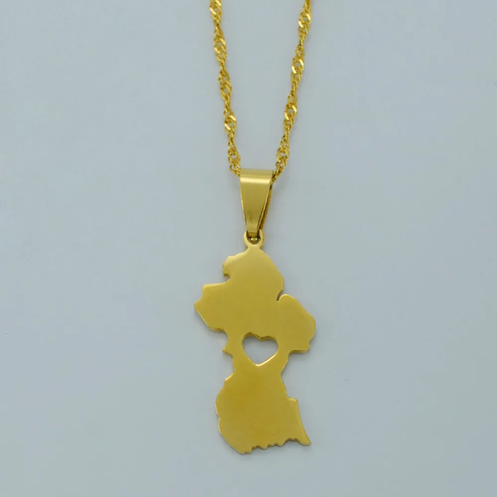 Ожерелье с подвеской в форме сердца картами Гайаны золотого цвета для женщин и