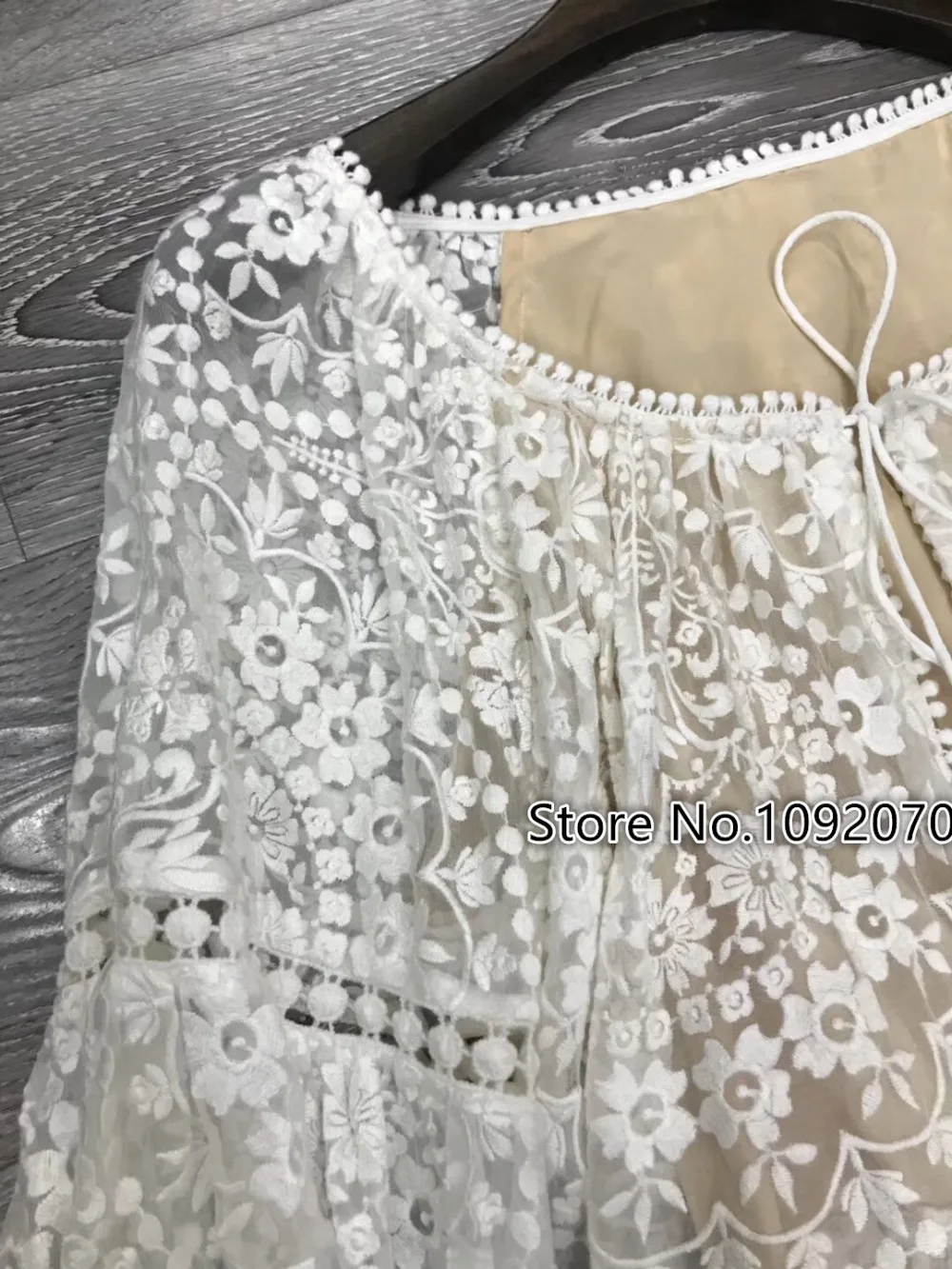 Women White Floral Embroidery Silk Gossamer Scallop Short Dress Flowers Embroidered Round Neck Tied Tassels Ball Mini | Женская одежда