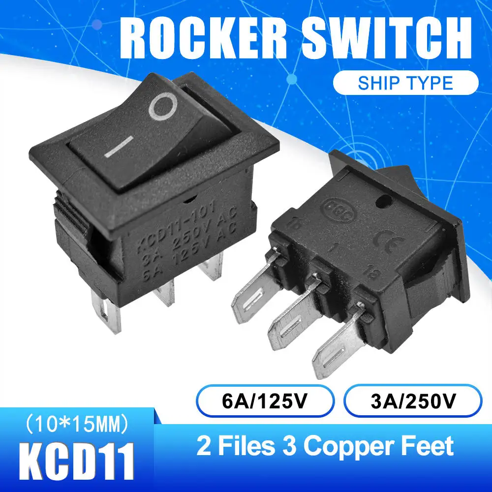On-Off 3 Pin 5 шт. KCD11 2pin 3Pin ВКЛ-ВЫКЛ 3A 250 в 10*15 мм маленький перекидной Клавишный Выключатель 10x15 защелкивающийся выключатель питания белый красный и черный вкл.-ВЫКЛ - Цвет: On-Off 3 Pin