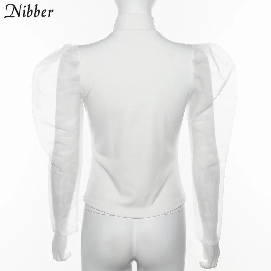 Nibber French romance белый элегантный длинный рукав топы для женщин T-shirts2019summer модные вечерние офисные женские стрейч тонкий Тройник
