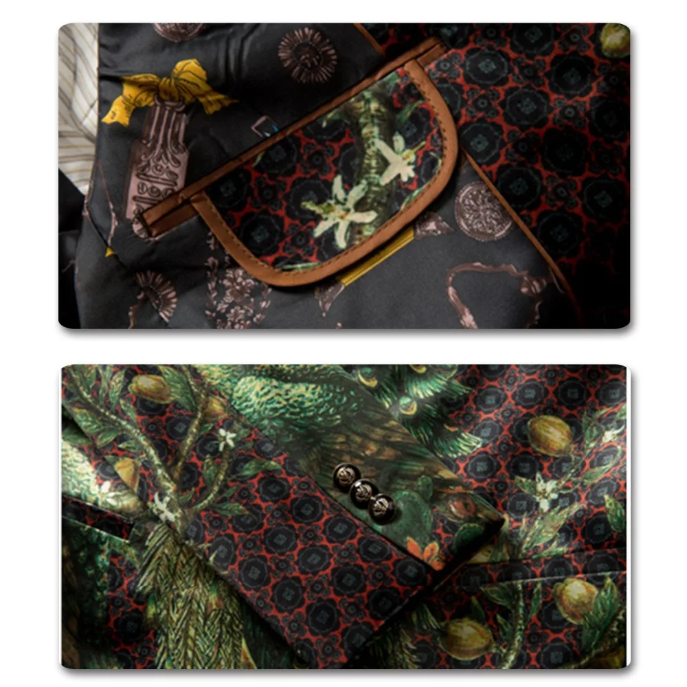 YUNCLOS 2019 модный мужской пиджак зеленый с принтом павлина Роскошный Блейзер