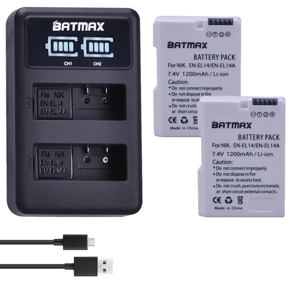 2X EN-EL14 ENEL14 EN EL14 EL14a Battery + LED Dual USB Charger for Nikon D3100 D3200 D3300 D5100 D5200 D5300 P7000 P7700 P7800
2X EN-EL14 ENEL14 EN EL14 EL14a Battery + LED Dual USB Charger for Nikon D3100 D3200 D3300 D5100 D5200 D5300 P7000 P7700 P7800