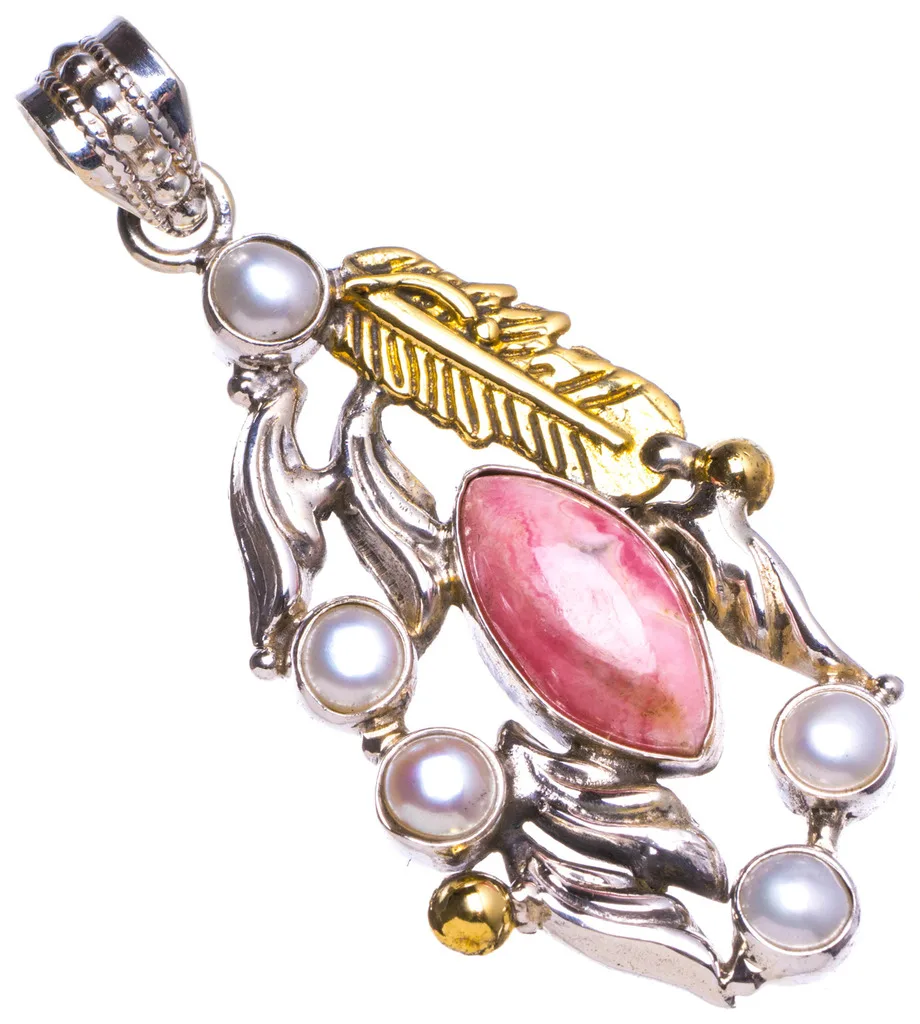 Натуральный Родохрозит и речной жемчуг ручной работы уникальный 925 Серебряный