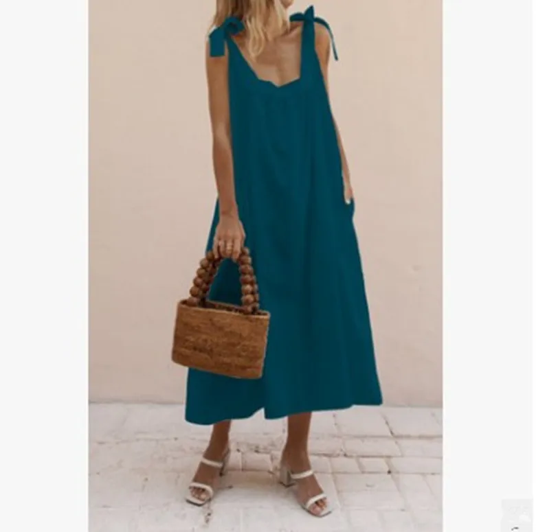 Модные однотонные богемные Макси-платья для женщин повседневные летние пляжные