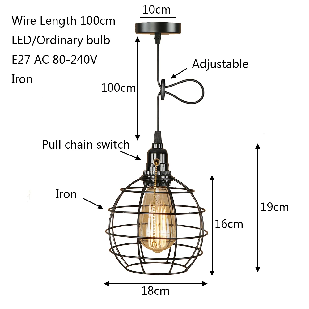 Классический подвесной светильник в виде черной клетки светодиодный E27