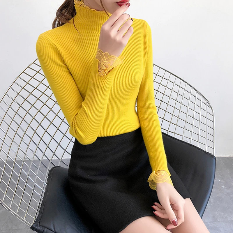 Женский вязаный свитер с высокой эластичностью Осень-зима 2018 кружевные