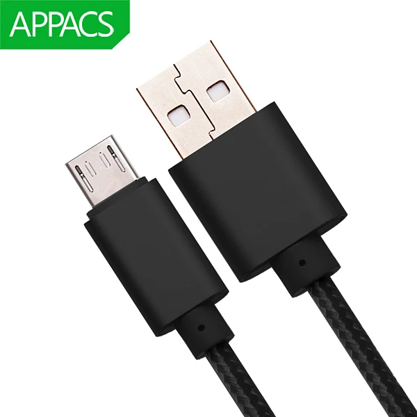 APPACS Micro USB кабель для быстрой зарядки мобильного телефона Andriod кабель адаптер 5V2A 1 м 2 м 3 м USB кабель для зарядки данных для samsung htc LG - Цвет: Black