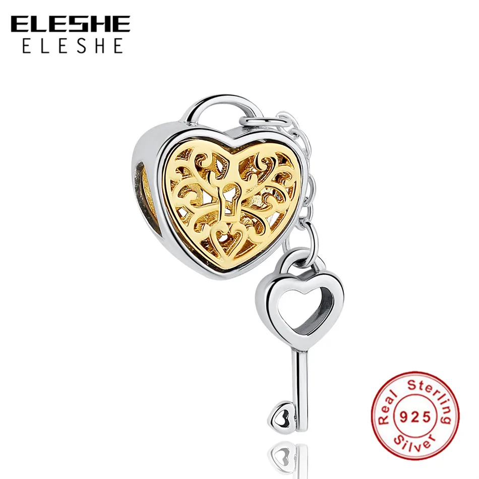 Бусины из стерлингового серебра 925 пробы ELESHE Золотая медальон &quotFamily&quot Брелоки