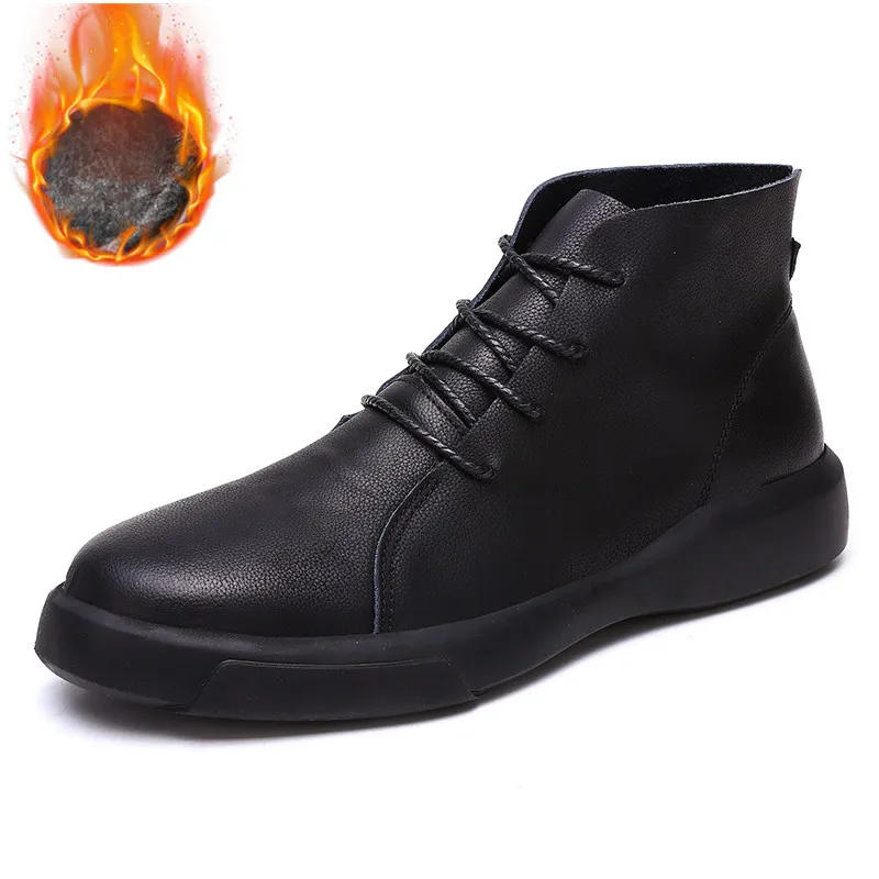 Black with Fur Зимние мужские ботинки ботильоны из натуральной кожи Мужская зимняя повседневная обувь мужские водонепроницаемые теплые меховые зимние ботинки для мужчин Botas JKPUDUN - Цвет: Black with Fur
