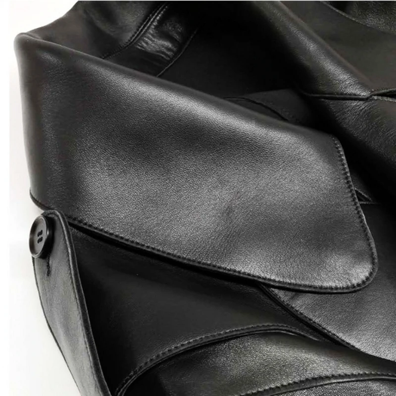 

2021 Fashion Genuine Leather Jacket Women Pockets Biker Sheepskin Leather Coat Autumn Spring Ladies Real Leather Jacket Loose