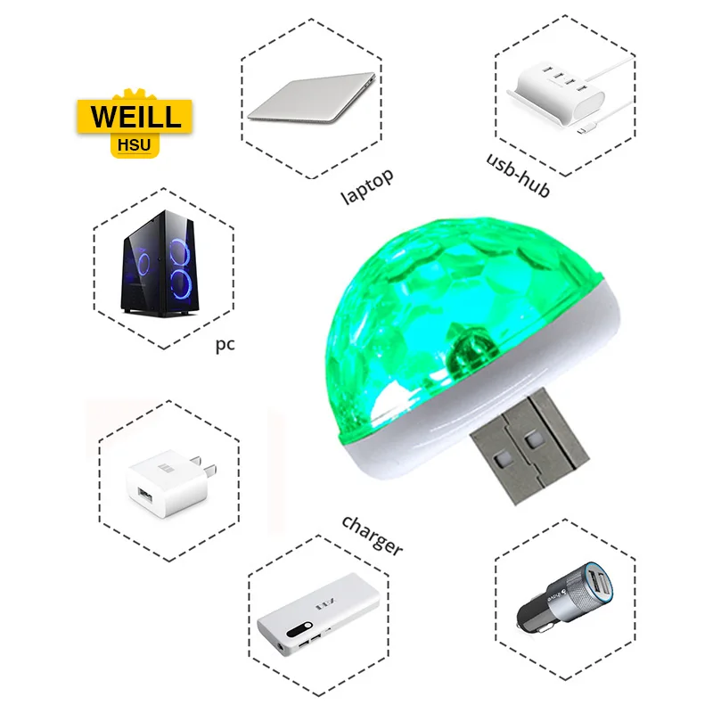 Weill Hsu Mini USB декоративный DJ светодиодный светильник Ритм вспышка красочный звук