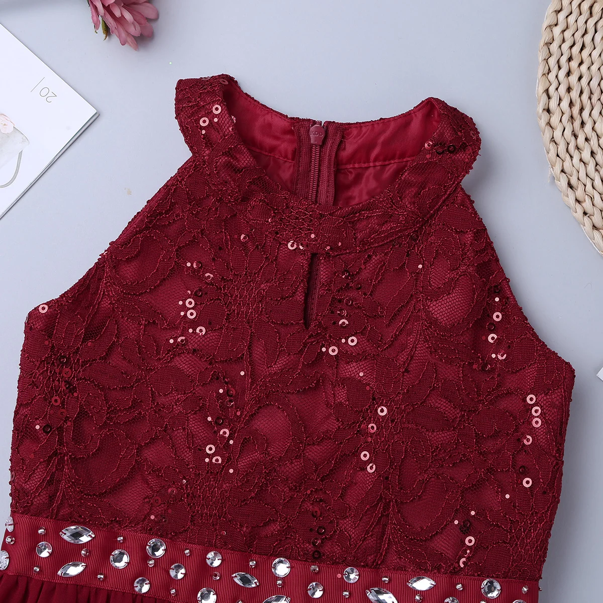 Girls Summer Floral Lace Sequined Long Romper Dress Chiffon Tulle Princess Wedding Pageant Birthday Party Formal | Детская одежда и