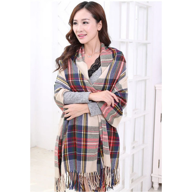[RUNMEIFA] женский зимний палантин клетчатые шарфы брендовый шарф Женский