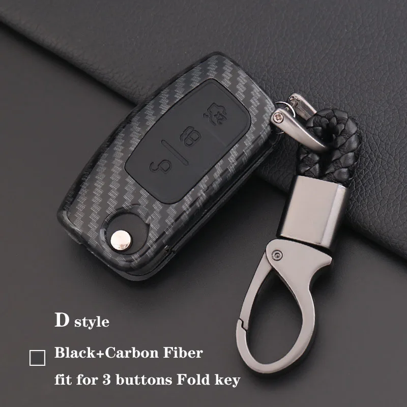 D Style Flod Black Брелок для ключей из углеродного волокна, силиконовый чехол для ключей, чехол для ключей, брелок для Ford Акссесуары Fiesta, Escort Focus Mondeo Falcon Ecosport, Kuga Edge - Название цвета: D Style Flod Black