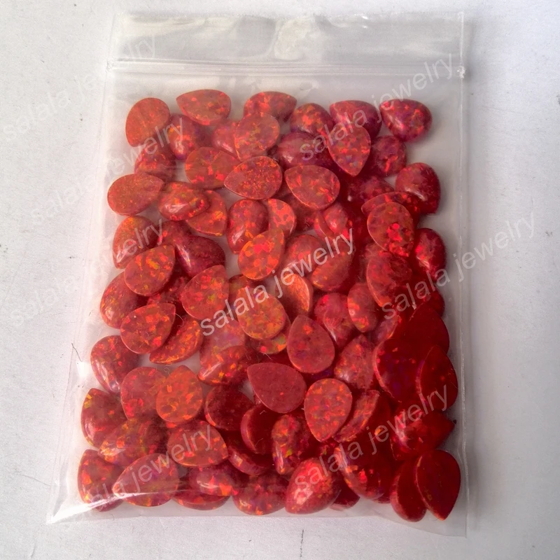 100 шт./лот Бесплатная доставка 8x10 мм синтетическая груша кабошон опал пламя
