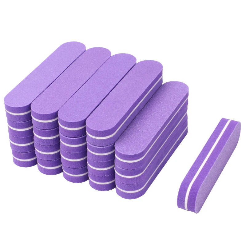60Pcs/lot Mini Nail Files Sandpaper Buffers Purple Sponge Block 100/180 Disposable Nail Polish Salon Tools Nail limas manicura