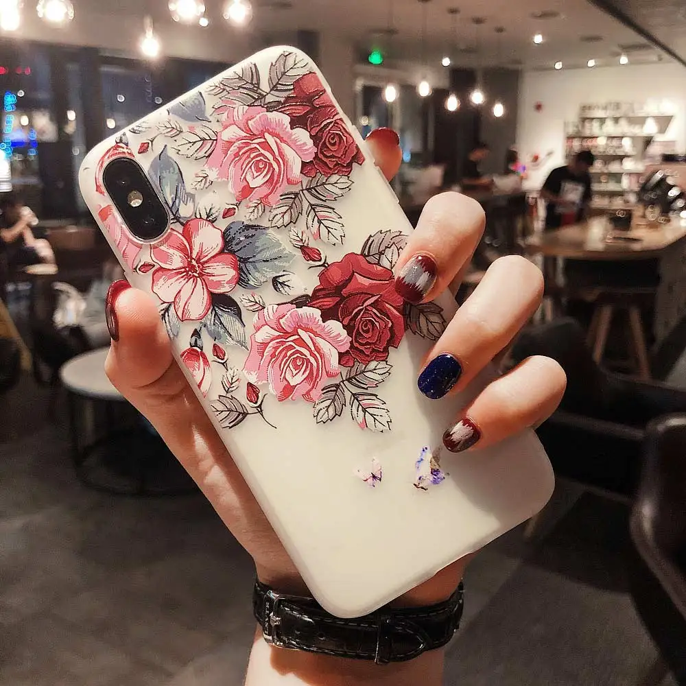Pattern 19 Силиконовый чехол с цветами для iPhone XS Max XR X 10 браслет-держатель 3D рельефный чехол с рисунком для iPhone 6 S 6 S 8 7 Plus чехол для телефона - Цвет: Pattern 19