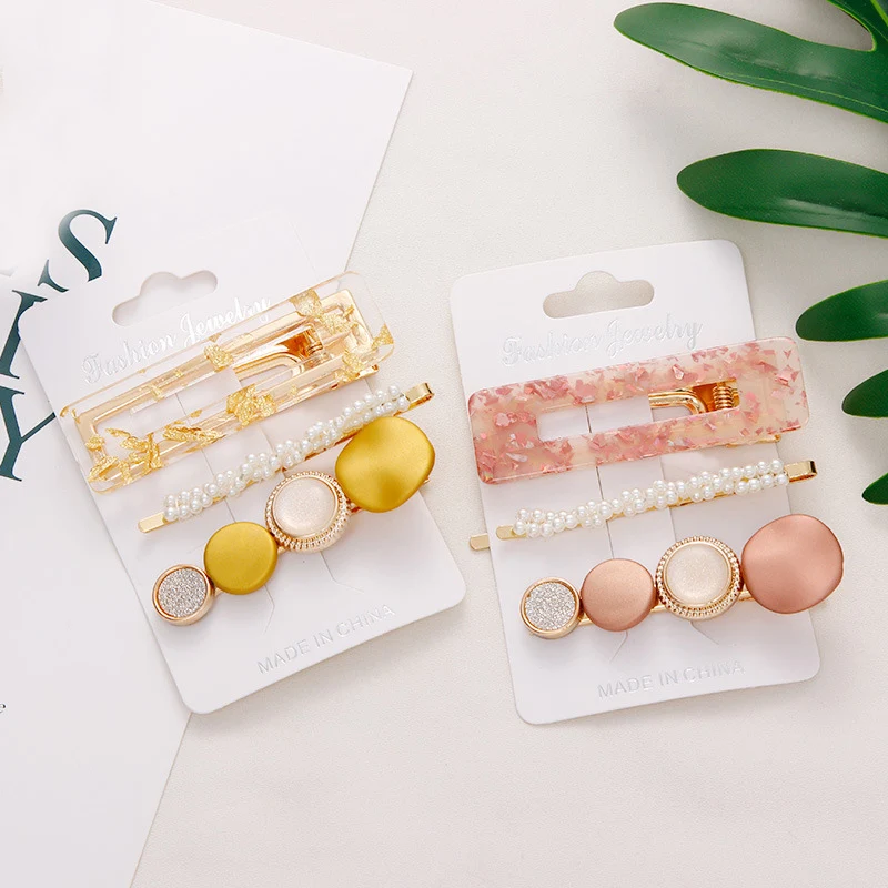 

3PCS/Set Fashion Pearls hairpin Acetate Geometric Hair Clips For Women Girls Hairband Sweet hairgrip Barrettes Hair Accessories