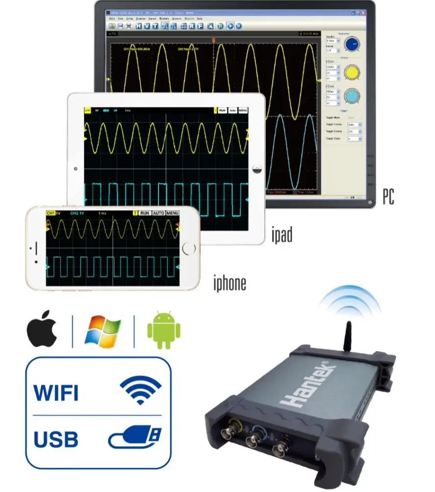 Hantek официальный iDSO1070A цифровой осциллограф USB iPhone/iPad/Android/Windows Osciloscopio Portatil с wifi Osc
