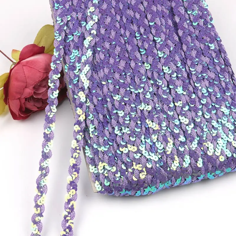 Light Purple NBHB 5 ярдов Красивый Блестящий Бисероплетение Блестки кружевная ткань отделка для костюма сценические Танцы одежды ленты ручной работы Dencoration - Цвет: Light Purple