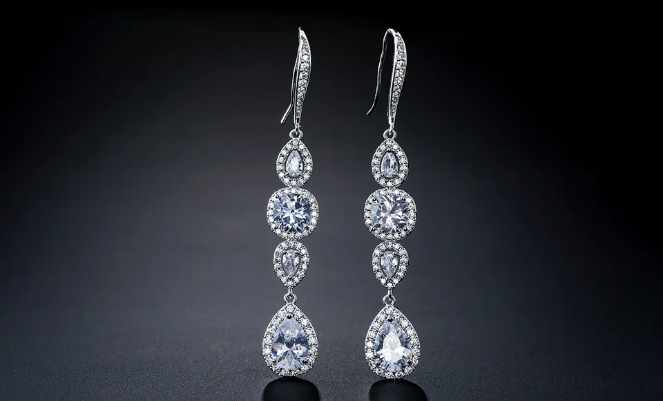 ZAKOL Роскошные Висячие квадратные Длинные висячие серьги с кубическим цирконием для женщин модные свадебные ювелирные изделия в виде листьев FSEP2213