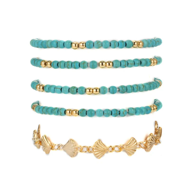 Новинка 5 шт./лот голубые бирюзовые бусины браслет на ногу золотистый цвет