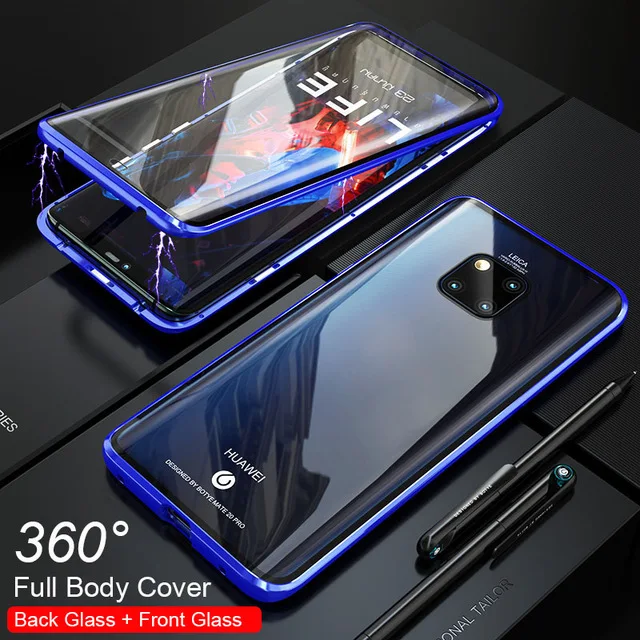 360 полный защитный Магнитный чехол для huawei Honor 20 Pro Maimang 8 чехол задняя крышка для huawei P20 P30 Pro mate 20 Pro Nova 4E - Цвет: Transparent Blue
