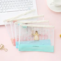 4 pcslot creative lovely mesh zippered bags student stationery cosmetics portable desktop travel receive bag filing products