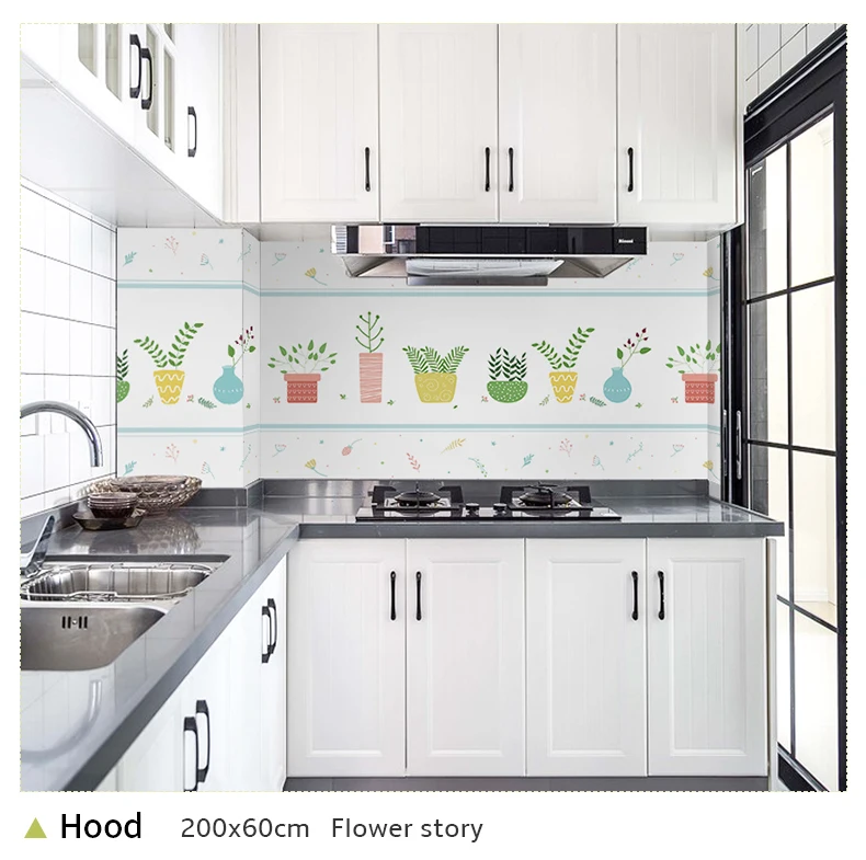 60*200cm Kitchen oil-proof wall stickers cooker high temperature waterproof tile cabinet range hood refurbished wallpaper