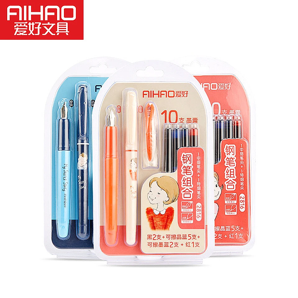 AIHAO 2 шт авторучка набор 10 шт чернила каллиграфическая ручка для студентов средний и тонкий перо 0,5 мм можно стереть чернильные ручки школьные принадлежности