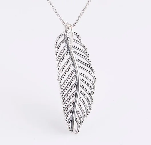 Ожерелье с подвеской-пером 100% 925 стерлингового серебра ювелирные изделия для