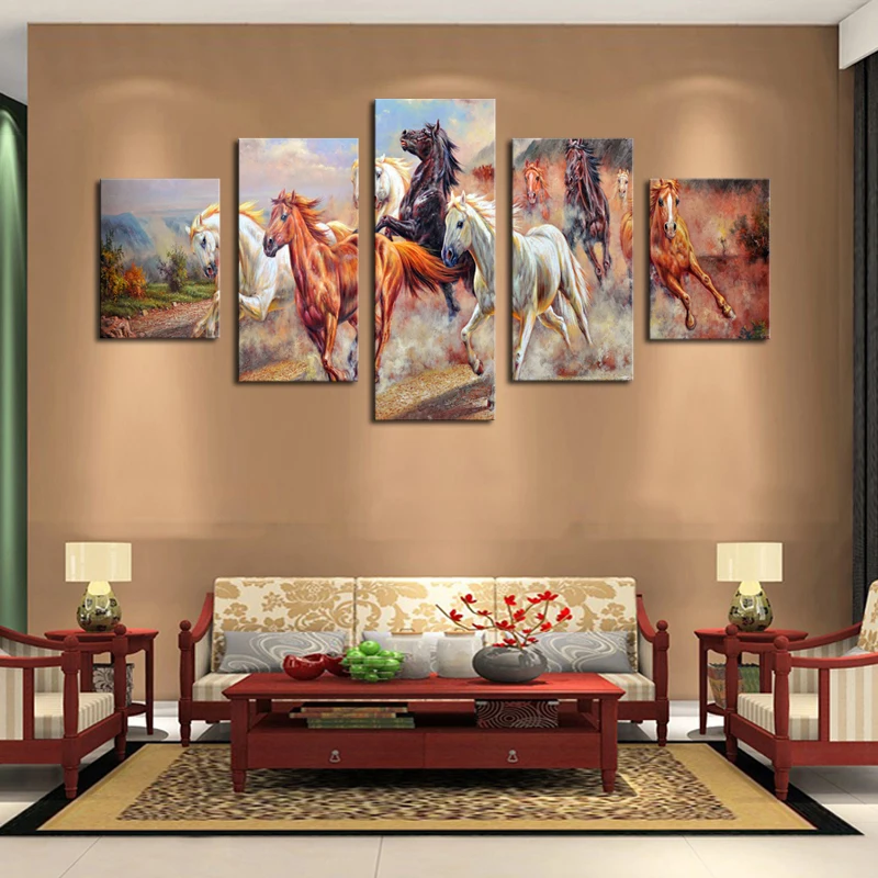 2017 Куадрос Decoracion Unframed 5 панелей холст печати живопись Современная Бег Лошадь