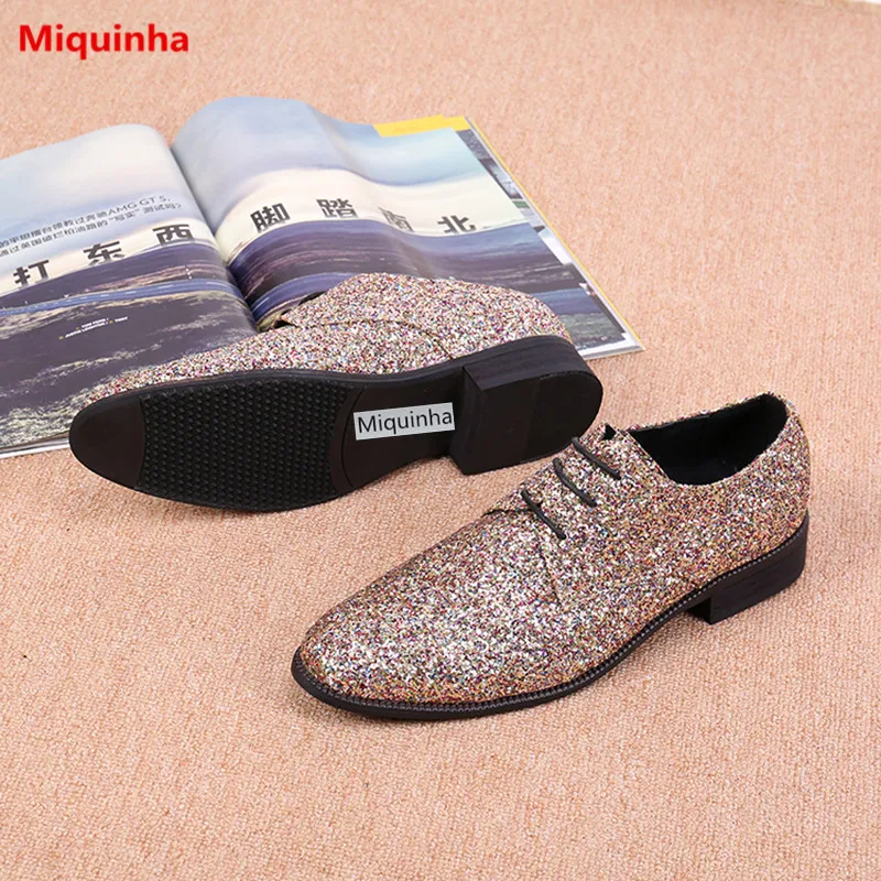 Miquinha Pointed Toe Basic Style Bling Design Men Shoes Lace Up Casual Party Nightclub Breathable Leisure | Обувь