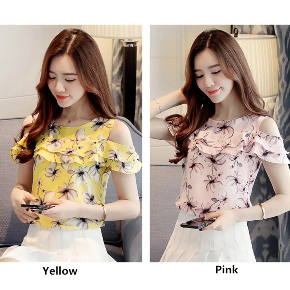 Женская блузка с цветочным принтом Jocoo Jolee Корейская обтягивающая шифоновая