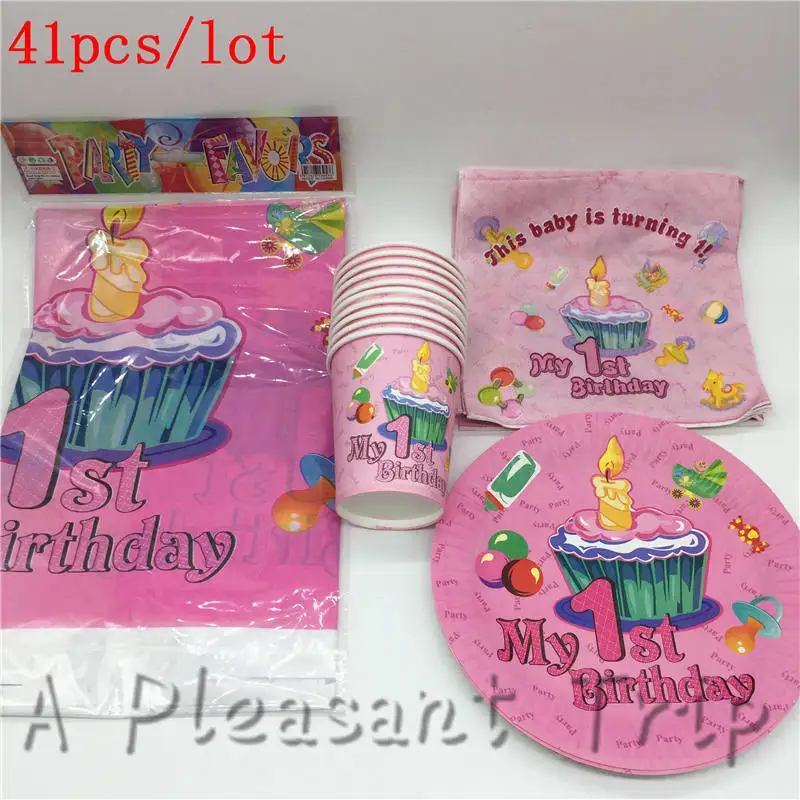 beipanzhizhuo41pcs 41 шт./лот девочка ребенок способствует салфетке счастливый первый день рождения декоративный поддон чашки Baby Shower скатерти поставки - Цвет: beipanzhizhuo41pcs
