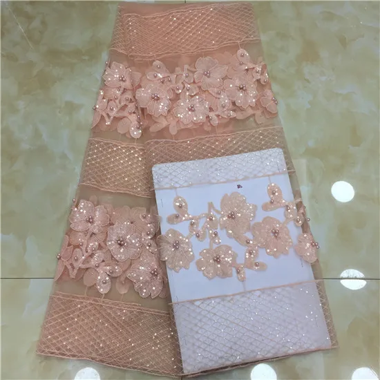 

Fashionable African lace fabrics high-quality apricot lace fabrics Nigerian lace fabrics 2019 high-quality lace beading 5 yards