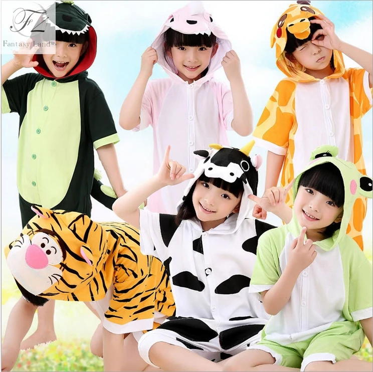 Kids Summer Unisex Onesie Anime Giraffe Stitch Dinosaur Totoro Dragon Pikachu Panda Tiger Pajamas Cosplay Sleepwear | Тематическая