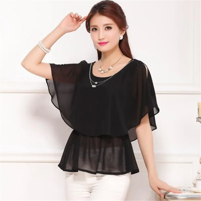 2020 Летняя женская шифоновая блузка с рукавом летучая мышь женственные