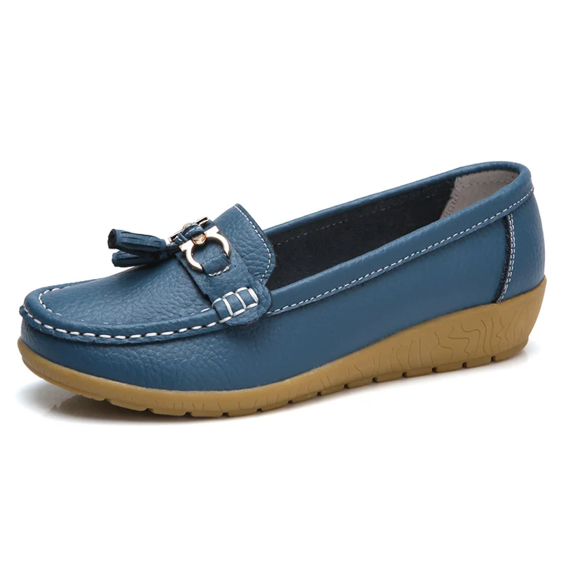 Light blue Женская обувь; сезон весна-осень; женские лоферы из коровьей кожи на плоской подошве без застежки; Momen; мокасины; женская обувь; большие размеры 35-44 - Цвет: Light blue