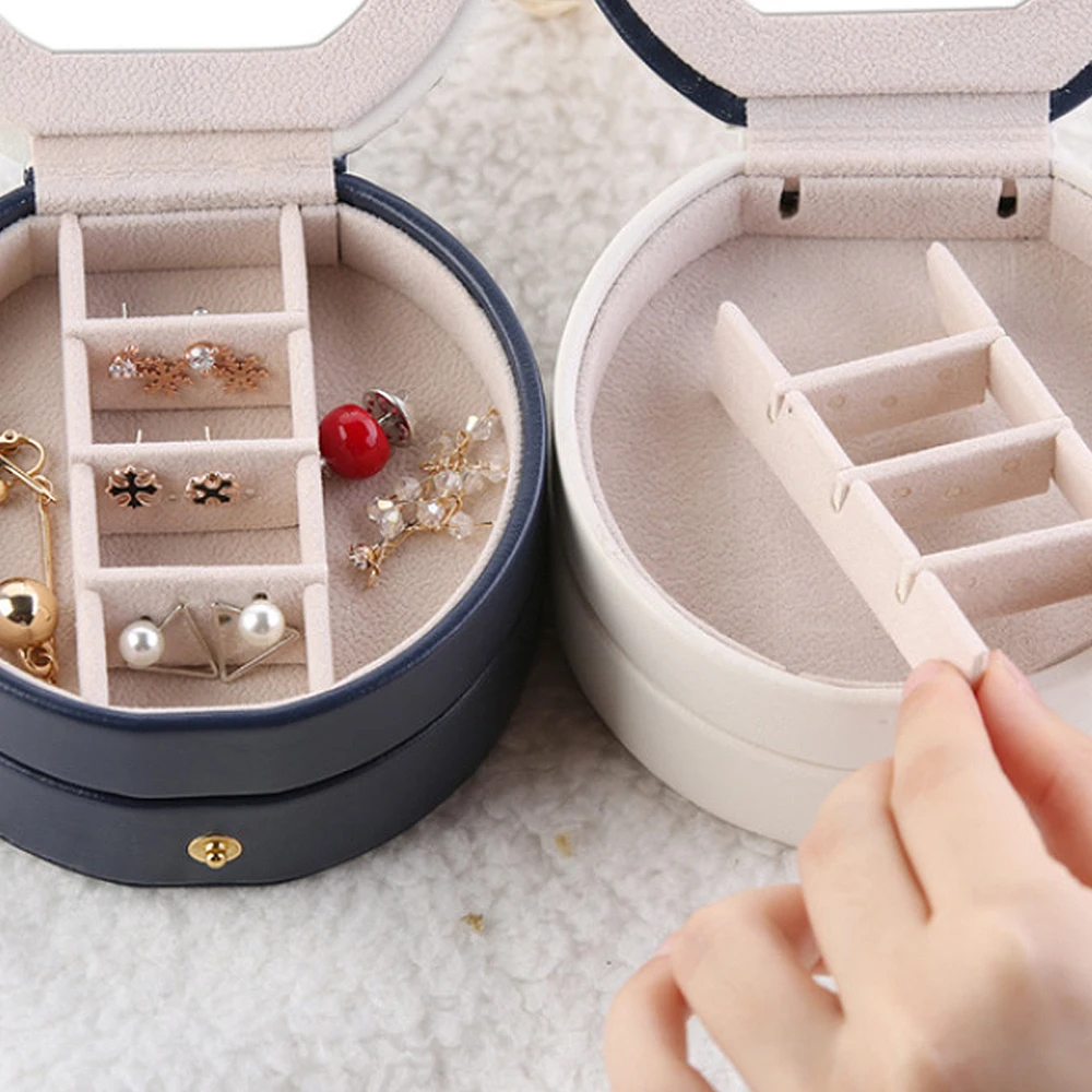Three-layer Portable Travel Jewelry Box Three Layers Jewellery Organizer Storage Case with Mirror for Ring Ear Stud Necklace | Украшения и