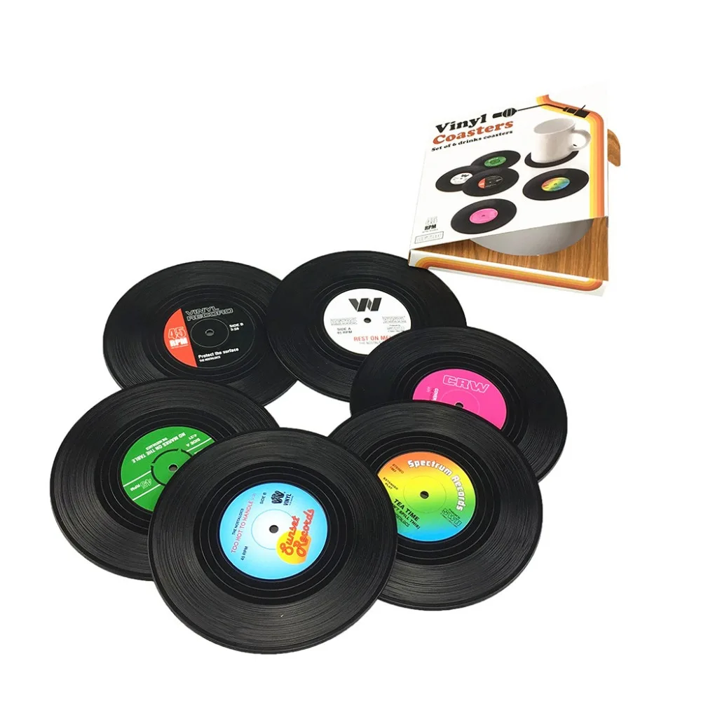 Креативная виниловая подставка CD пластинка держатель для напитков коврик для посуды пластиковый коврик Настольный коврик onderzeters чашка коврик аксессуары