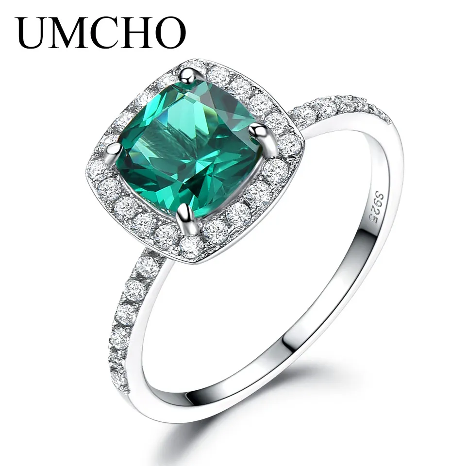 Женское кольцо с изумрудом UMCHO обручальное из серебра 925 пробы зеленым